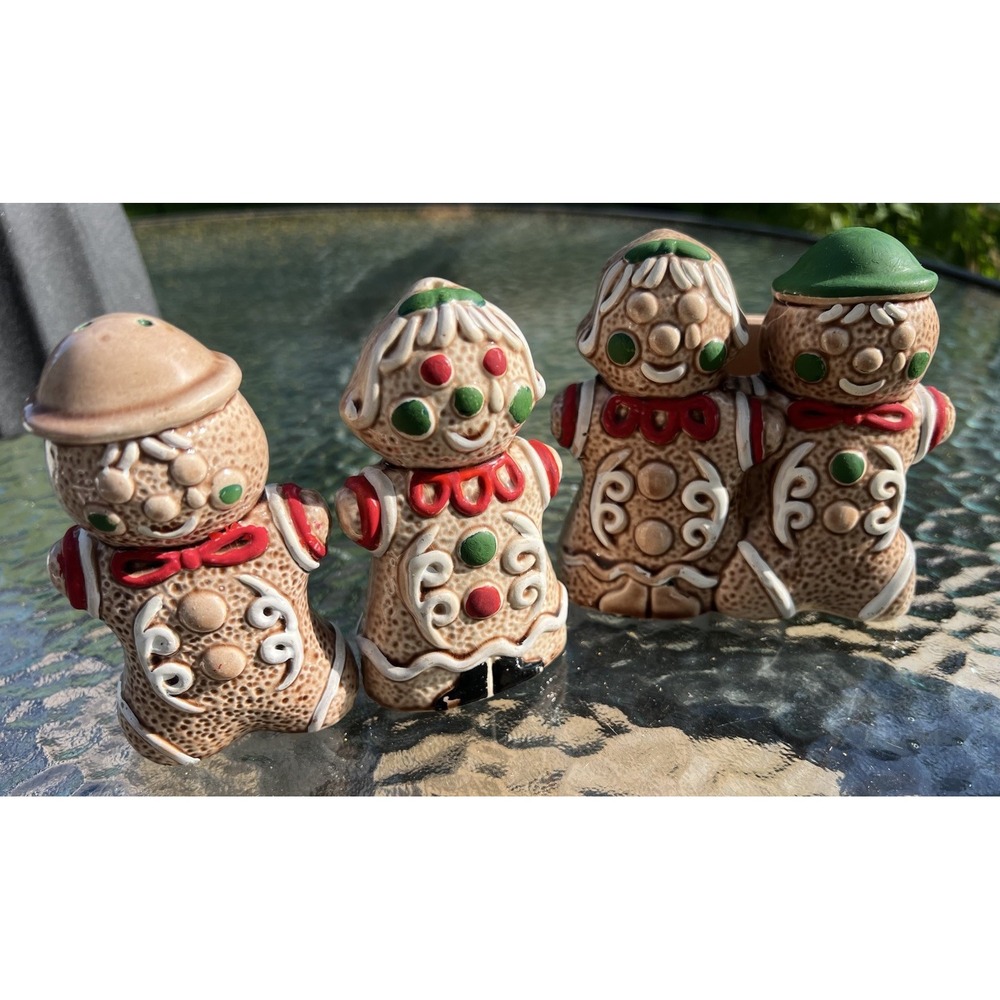 VTG Gingerbread Boy & Girl Napkin Holder Salt Pepper Shaker Set JAPAN Christmas
